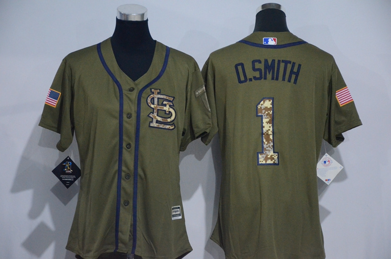 Womens 2017 MLB St. Louis Cardinals #1 O.Smith Green Salute to Service Stitched Baseball Jersey